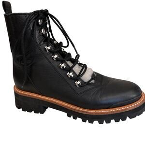 NWOB MARC FISHER LTD Women’s Izzie Shearling Leather Lug Sole Black Boots Sz. 8
